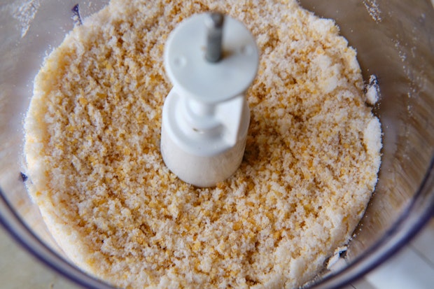 almond paste and sugar in a food processor