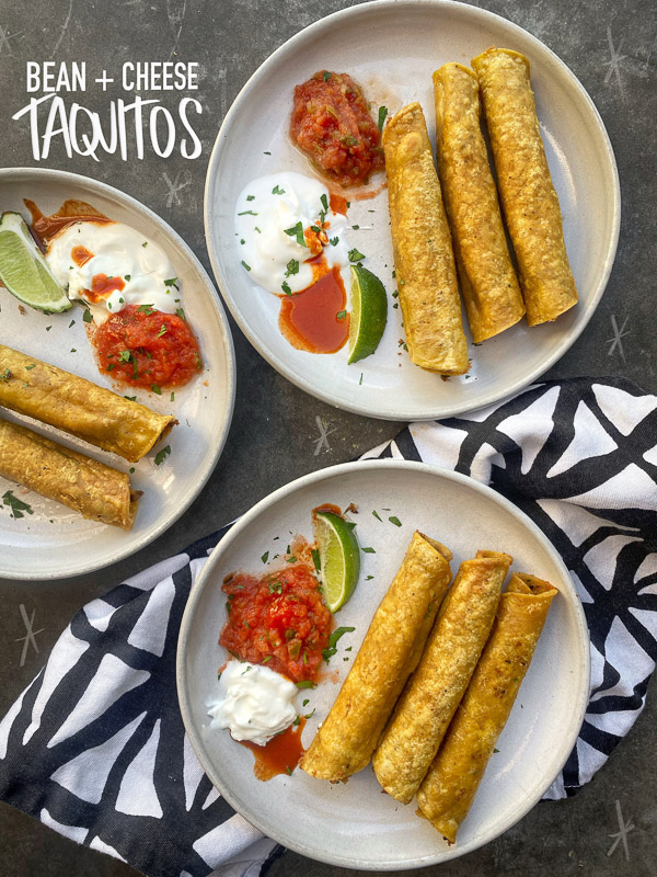 Bean and Cheese Taquitos are a simple vegetarian meal to whip up! Find the recipe on Shutterbean.com