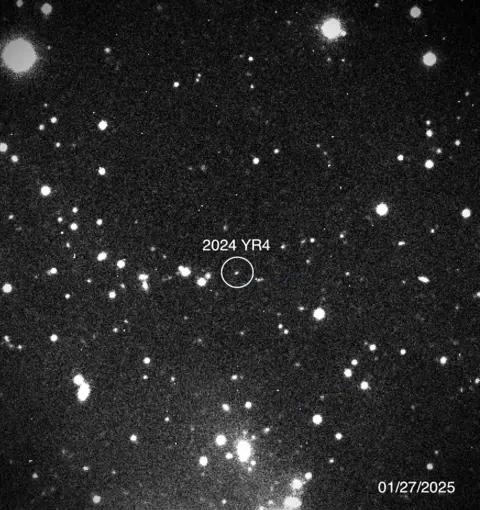 Drs. Bill and Eileen Ryan, Magdalena Ridge Observatory 2.4m Telescope, New Mexico Tech An image of the night sky showing the detection of 2024 YR4 using the Magdalena Ridge Observatory 2.4m Telescope, New Mexico Tech