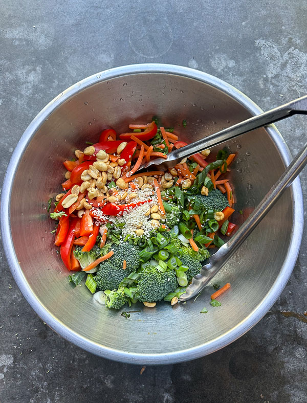 Thai Broccoli Salad – A crunchy, vibrant salad packed with bold flavors. Tossed with a zesty peanut dressing, this refreshing dish is perfect for meal prep, potlucks, or a light, nourishing meal. Find the recipe on Shutterbean.com #healthyrecipes #mealprep #saladlove #eattherainbow