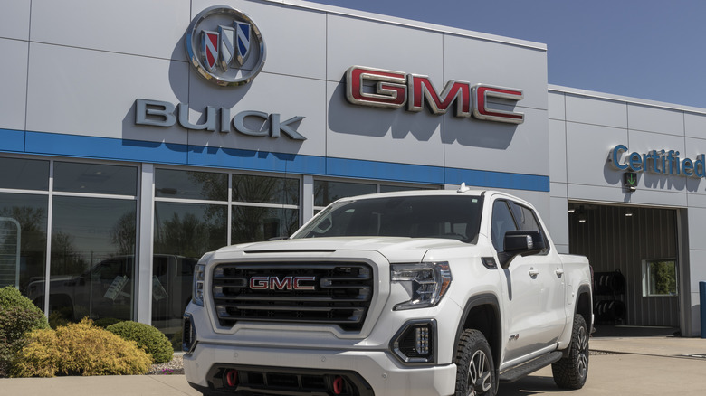 GMC Sierra 1500 AT4 display. The GMC Sierra 1500 is available in a variety of models and exterior packages.