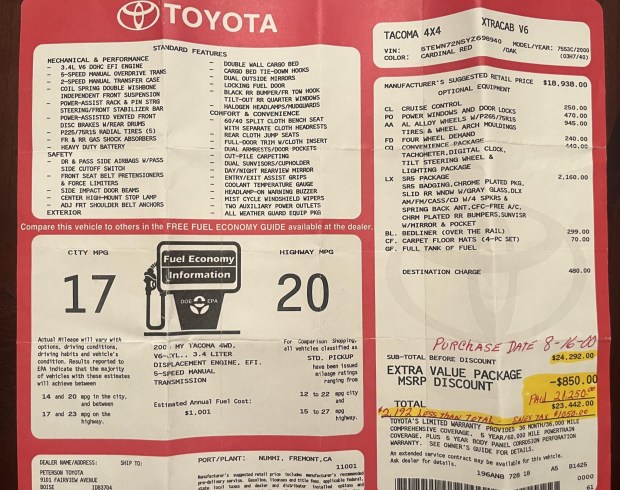 2000 Toyota Tacoma SR5 XtraCab V6 4×4 5-Speed